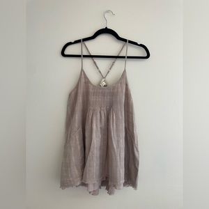 NWOT Flowy Pleated Pink Blush Tank Top with Stappy back and pocket detail plaid